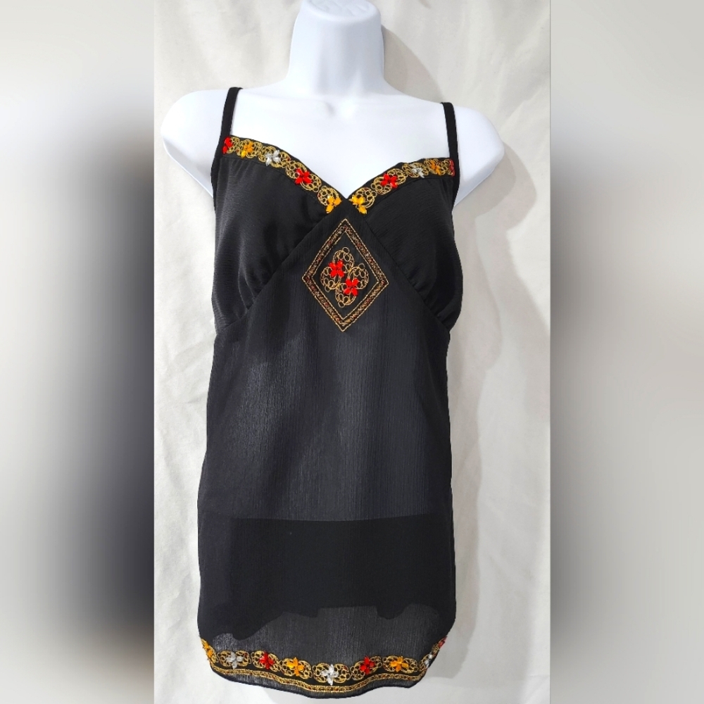 Black Red Gold Womens Babydoll Camisole Top Size 18W/20W Beaded Glam Glitz Party